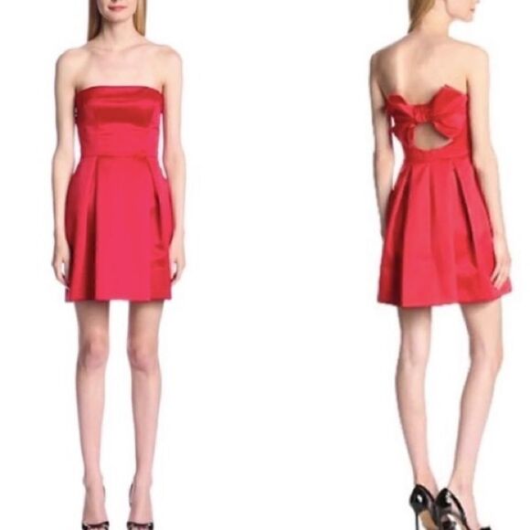 Jill Stuart Ruby Red Satin Strapless Bow Dress - Picture 1 of 6